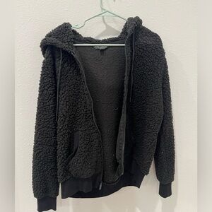 Black Sherpa Zip-Up Hoodie